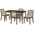 Walnut/Beige Cane Back Dining Chair, Mid-Century Style, Set of 2