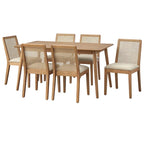 Walnut/Beige Cane Back Dining Chair, Mid-Century Style, Set of 2