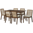 Walnut/Beige Cane Back Dining Chair, Mid-Century Style, Set of 2