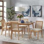 Walnut/Beige Cane Back Dining Chair, Mid-Century Style, Set of 2