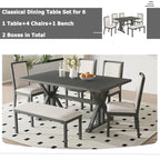 Natural / Beige+Grey 6-Piece Farmhouse Dining Set – Table, 4 Chairs & Bench (Seats 6)
