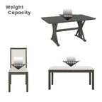 Natural / Beige+Grey 6-Piece Farmhouse Dining Set – Table, 4 Chairs & Bench (Seats 6)