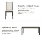 Natural / Beige+Grey 6-Piece Farmhouse Dining Set – Table, 4 Chairs & Bench (Seats 6)