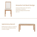 Natural / Beige+Grey 6-Piece Farmhouse Dining Set – Table, 4 Chairs & Bench (Seats 6)