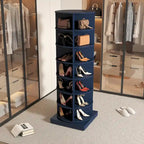 Meuble à chaussures rotatif à 360°, bleu marine/vert, 7 niveaux, jusqu'à 24 paires
