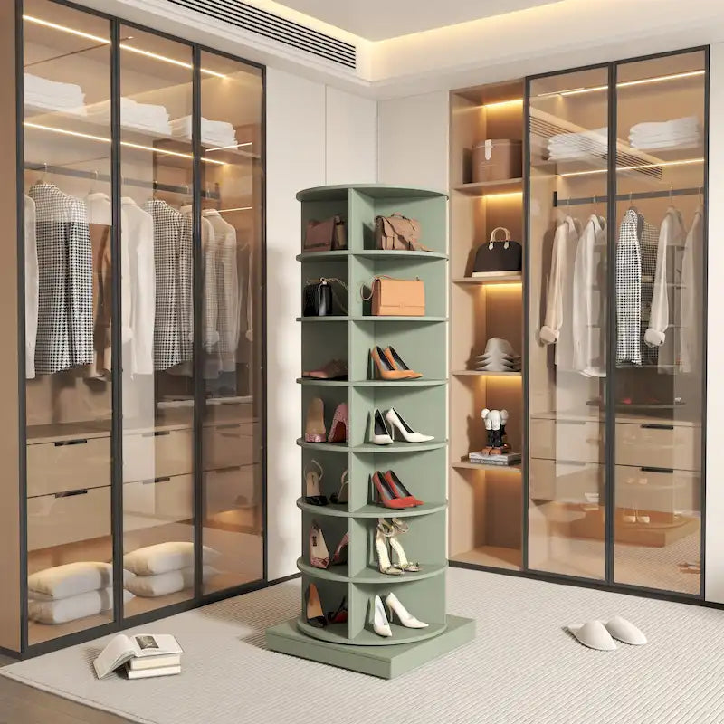Meuble à chaussures rotatif à 360°, bleu marine/vert, 7 niveaux, jusqu'à 24 paires