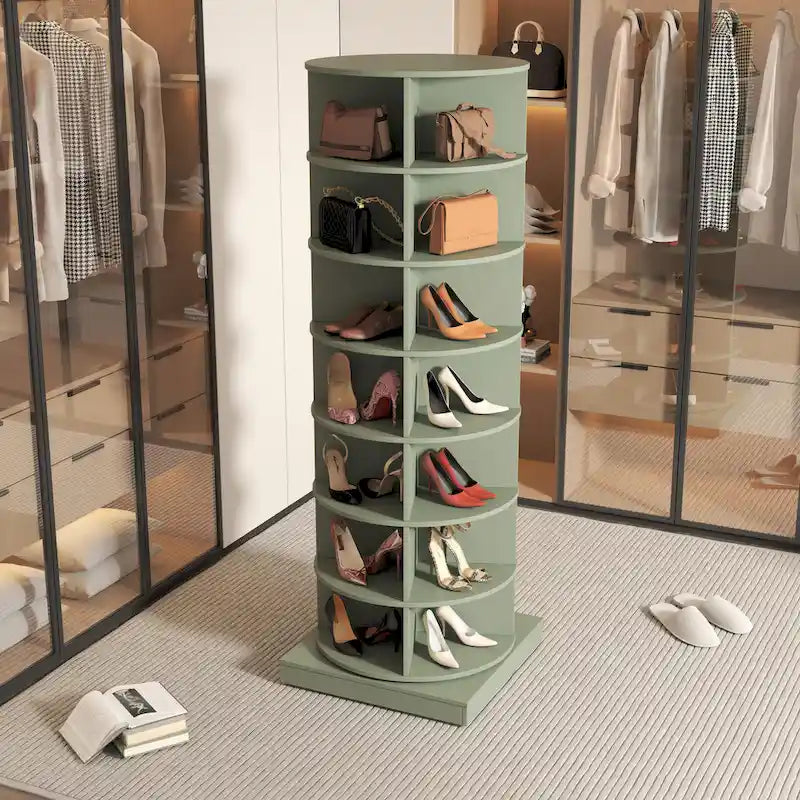 Meuble à chaussures rotatif à 360°, bleu marine/vert, 7 niveaux, jusqu'à 24 paires