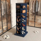 Meuble à chaussures rotatif à 360°, bleu marine/vert, 7 niveaux, jusqu'à 24 paires