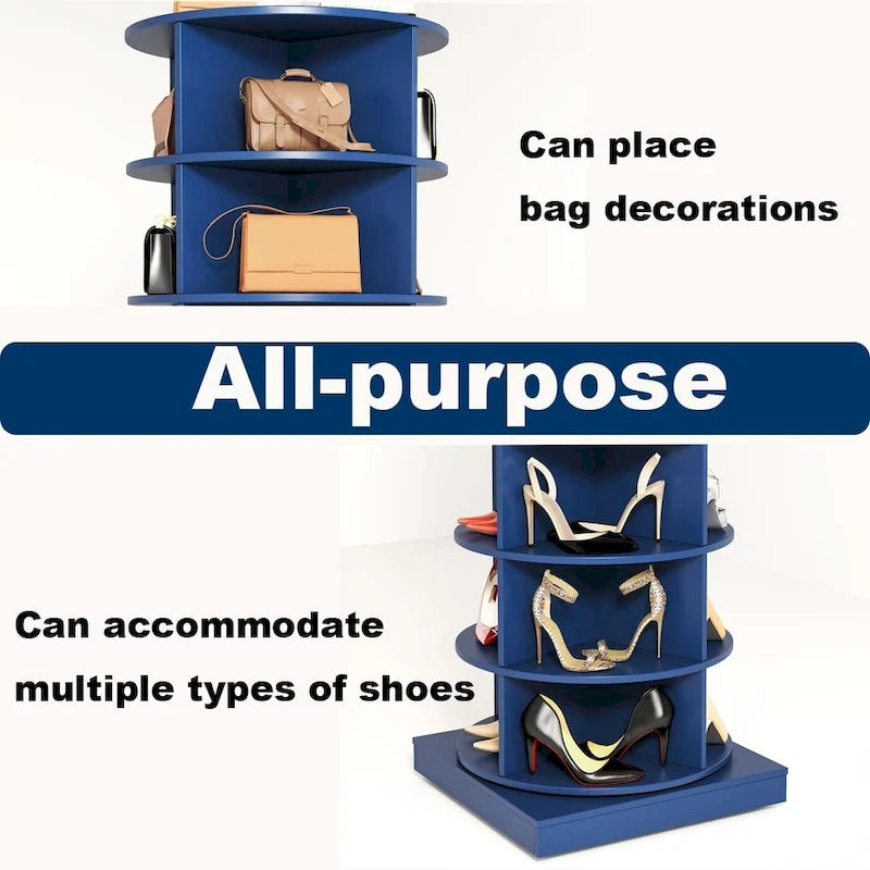 Meuble à chaussures rotatif à 360°, bleu marine/vert, 7 niveaux, jusqu'à 24 paires