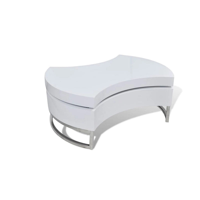 White & Chrome Rotating Storage Coffee Table, 1-Person Use