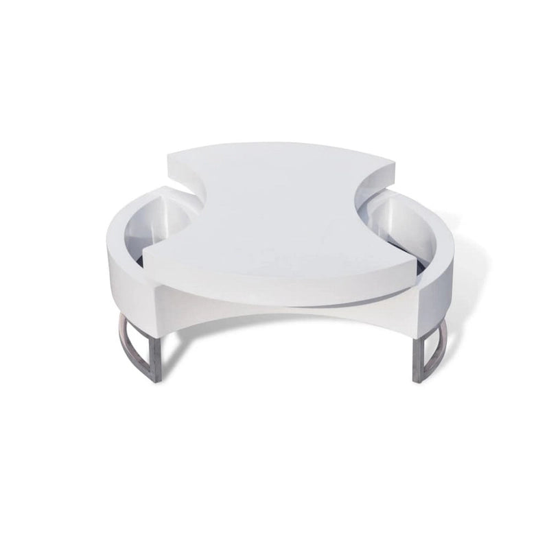 White & Chrome Rotating Storage Coffee Table, 1-Person Use