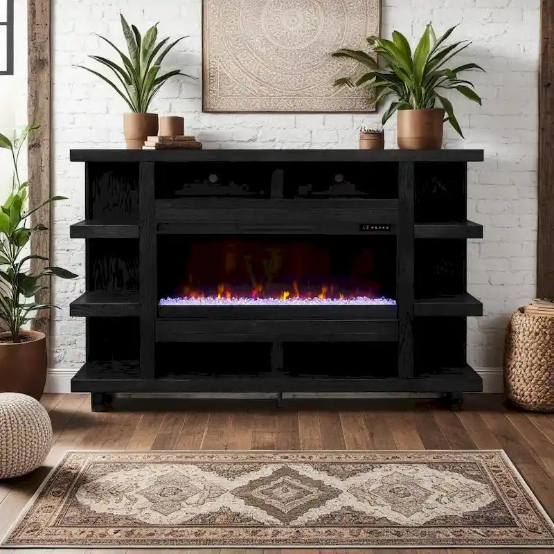 72" Electric Fireplace TV Console – Natural / Oak Bourbon / Clove, Modern Rustic Style, Single Room