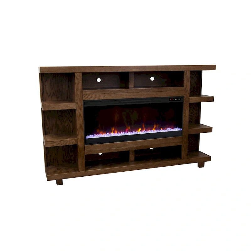 72" Electric Fireplace TV Console – Natural / Oak Bourbon / Clove, Modern Rustic Style, Single Room
