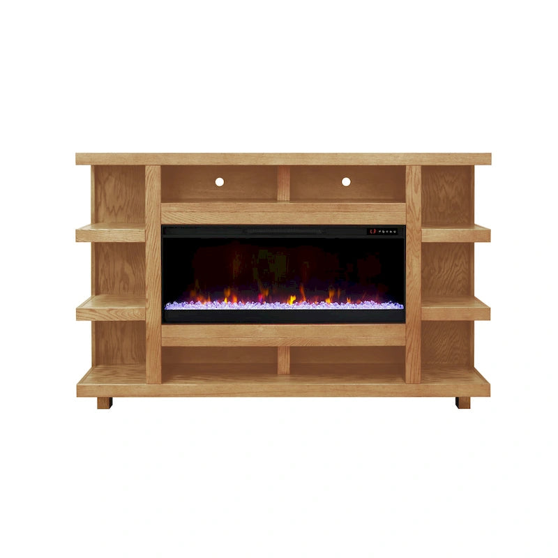 72" Electric Fireplace TV Console – Natural / Oak Bourbon / Clove, Modern Rustic Style, Single Room