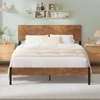 Brown Queen Bed Frame, Iron & MDF Headboard, 2-Person