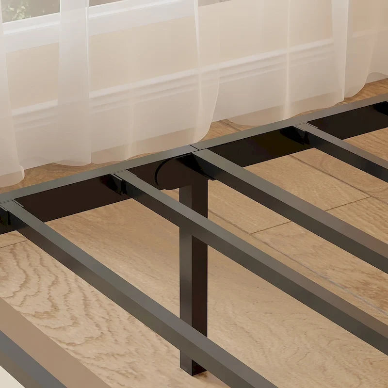 Brown Queen Bed Frame, Iron & MDF Headboard, 2-Person