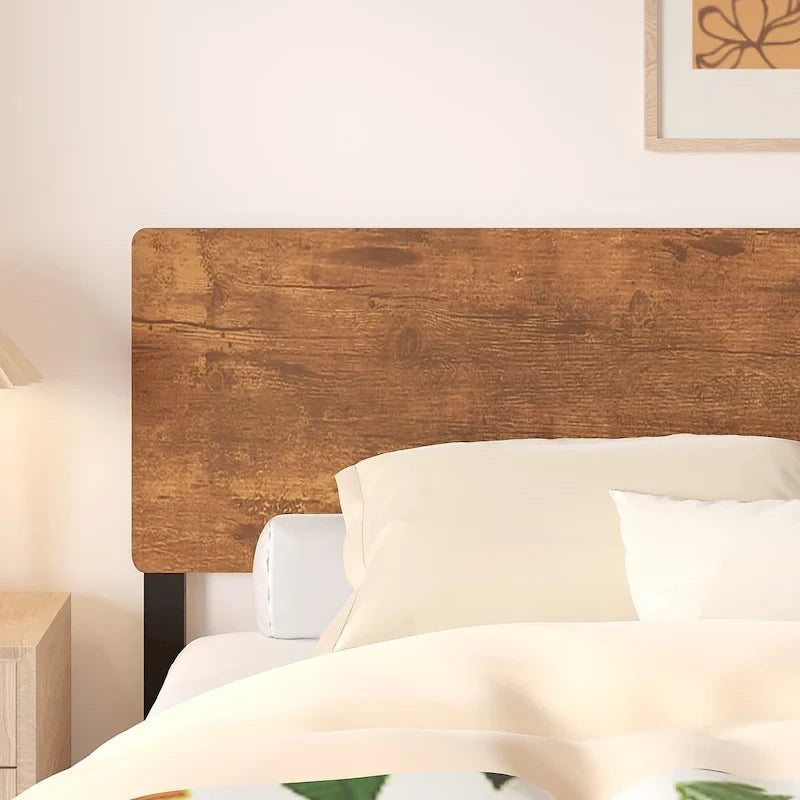 Brown Queen Bed Frame, Iron & MDF Headboard, 2-Person