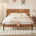 Brown Queen Bed Frame, Iron & MDF Headboard, 2-Person