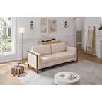 Taupe / White Modern 3-Seater Sofa with Solid Wood Legs