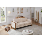 Taupe / White Modern 3-Seater Sofa with Solid Wood Legs