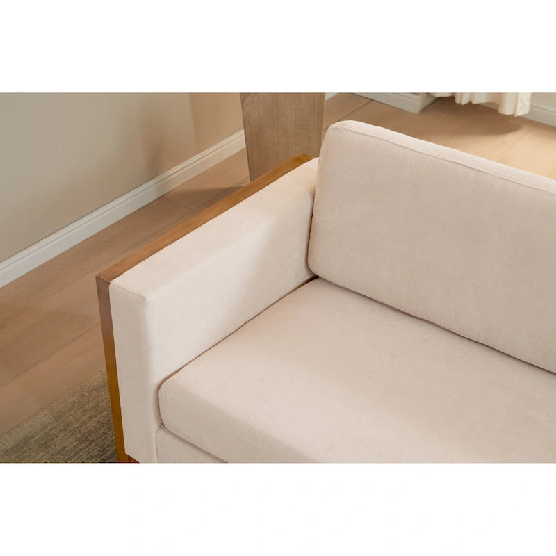 Taupe / White Modern 3-Seater Sofa with Solid Wood Legs