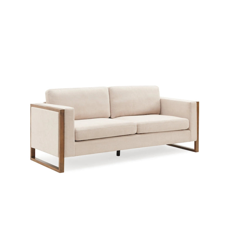 Taupe / White Modern 3-Seater Sofa with Solid Wood Legs
