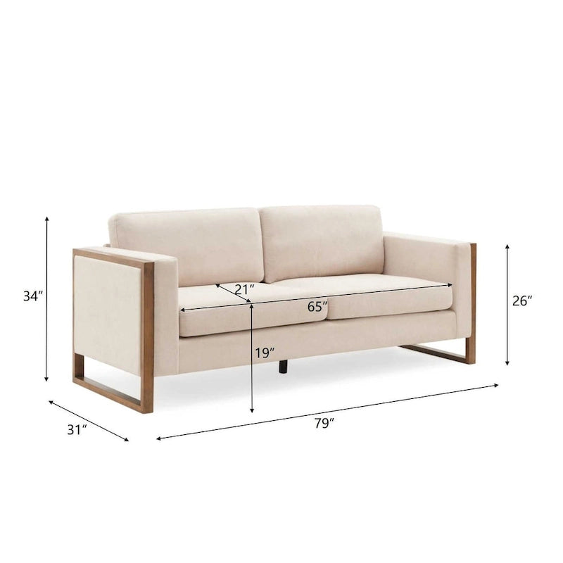 Taupe / White Modern 3-Seater Sofa with Solid Wood Legs