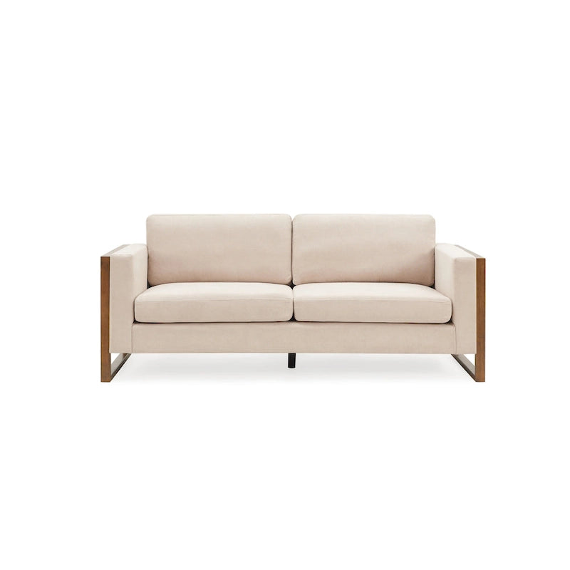 Taupe / White Modern 3-Seater Sofa with Solid Wood Legs