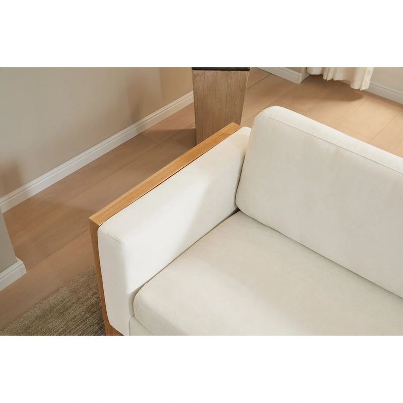 Taupe / White Modern 3-Seater Sofa with Solid Wood Legs