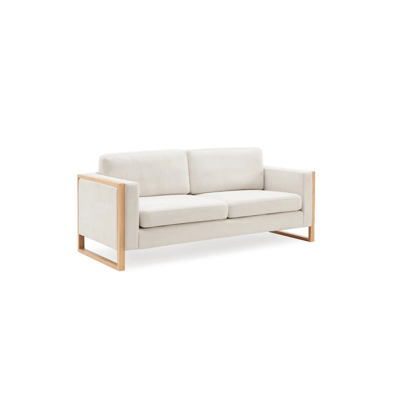 Taupe / White Modern 3-Seater Sofa with Solid Wood Legs