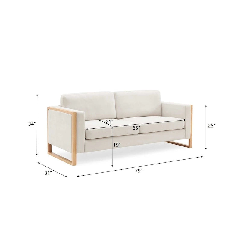 Taupe / White Modern 3-Seater Sofa with Solid Wood Legs
