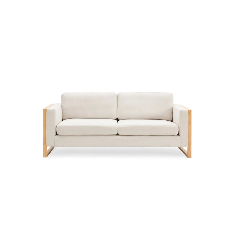 Taupe / White Modern 3-Seater Sofa with Solid Wood Legs