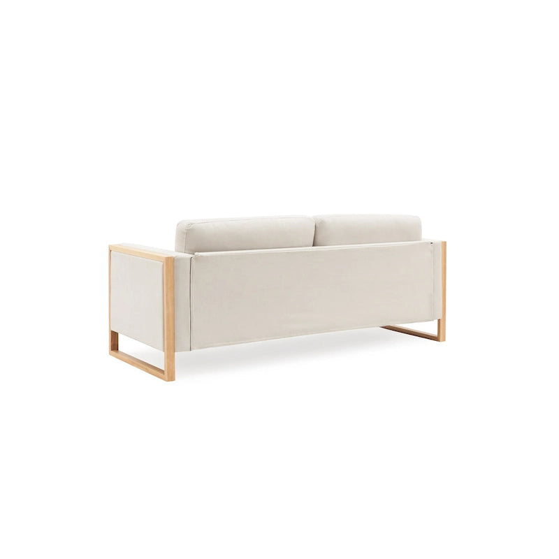 Taupe / White Modern 3-Seater Sofa with Solid Wood Legs