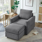 Grey Corduroy Club Chair with Ottoman, Single Seat