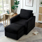 Grey Corduroy Club Chair with Ottoman, Single Seat