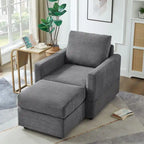 Grey Corduroy Club Chair with Ottoman, Single Seat