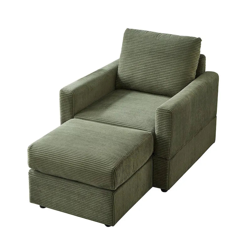 Grey Corduroy Club Chair with Ottoman, Single Seat