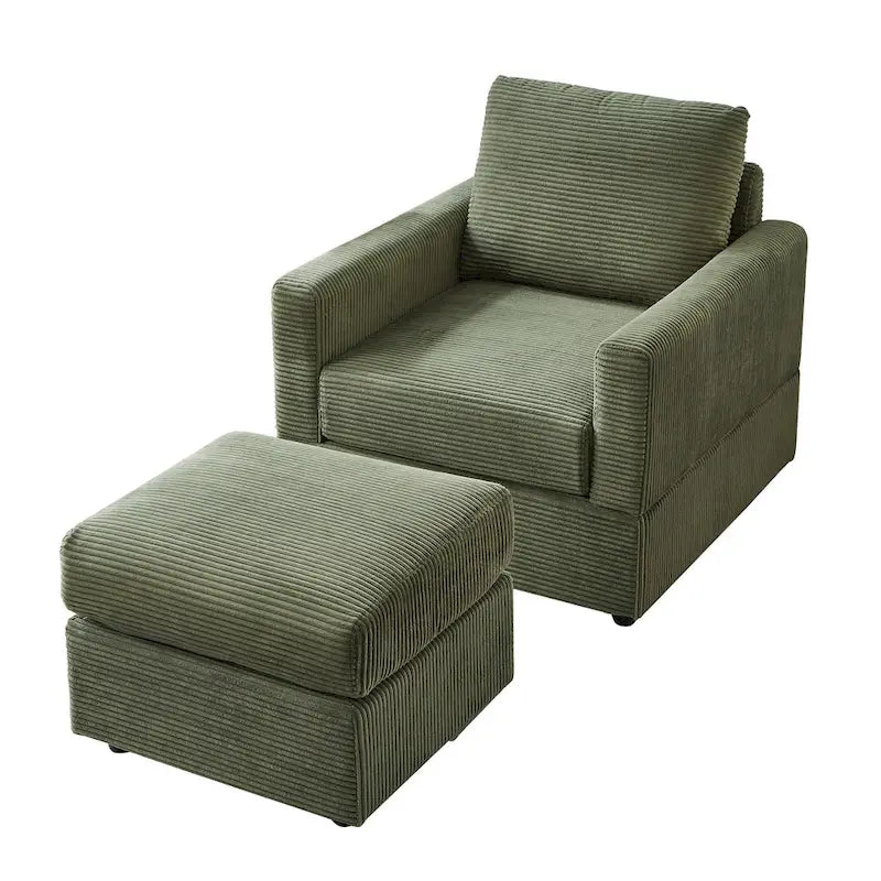 Grey Corduroy Club Chair with Ottoman, Single Seat
