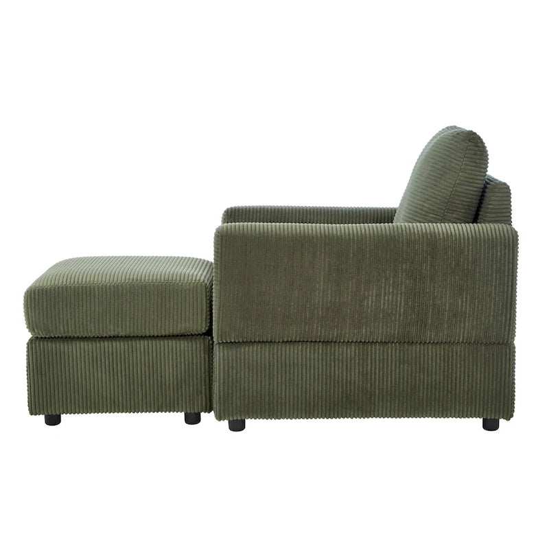 Grey Corduroy Club Chair with Ottoman, Single Seat