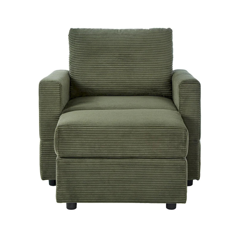 Grey Corduroy Club Chair with Ottoman, Single Seat