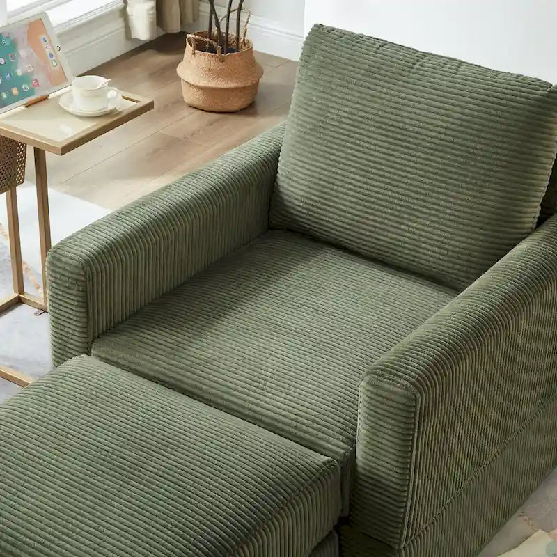 Grey Corduroy Club Chair with Ottoman, Single Seat