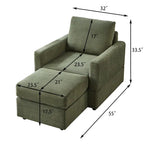 Grey Corduroy Club Chair with Ottoman, Single Seat