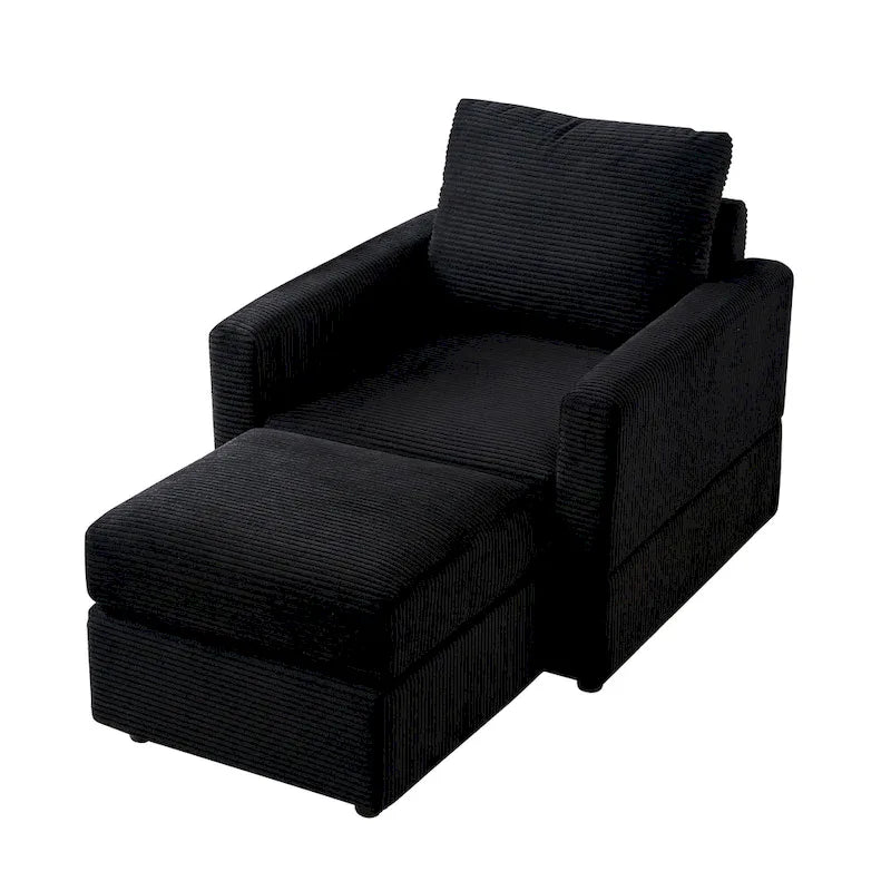 Grey Corduroy Club Chair with Ottoman, Single Seat