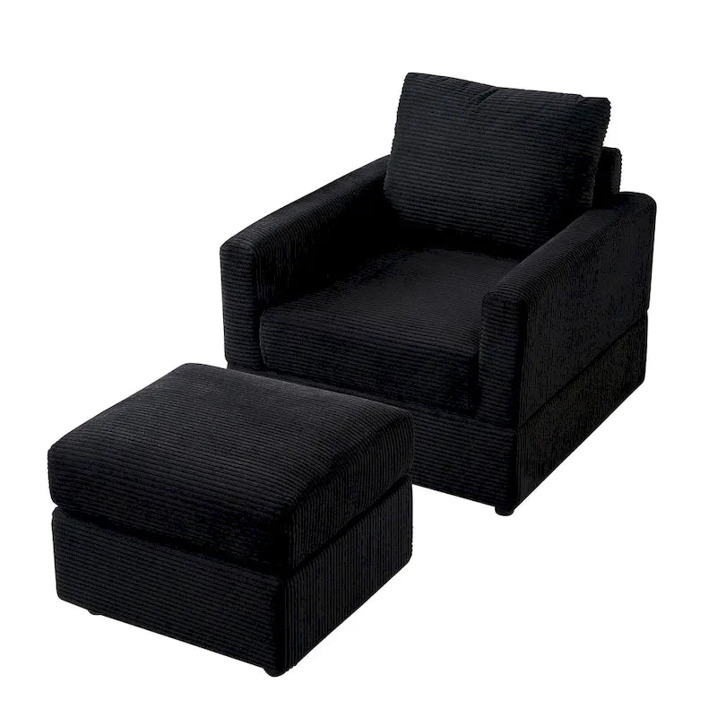 Grey Corduroy Club Chair with Ottoman, Single Seat