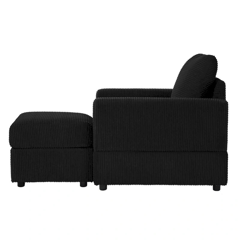 Grey Corduroy Club Chair with Ottoman, Single Seat