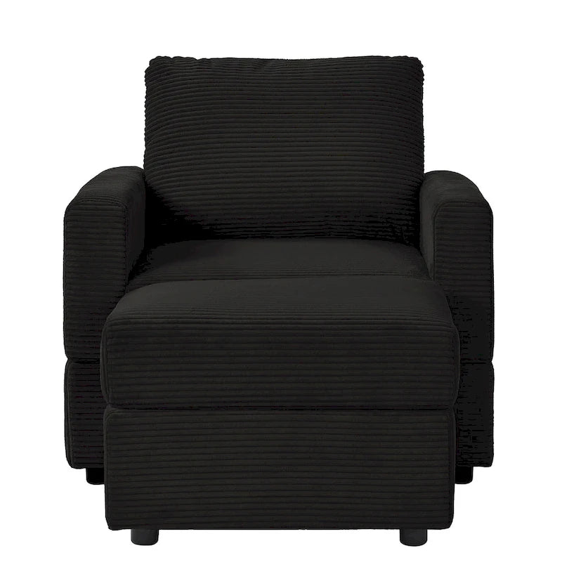 Grey Corduroy Club Chair with Ottoman, Single Seat