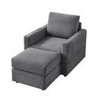Grey Corduroy Club Chair with Ottoman, Single Seat