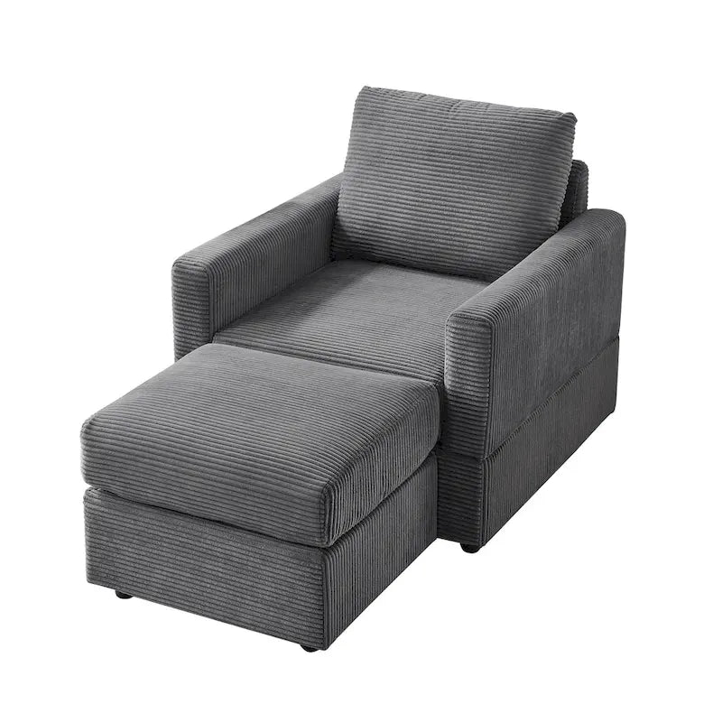 Grey Corduroy Club Chair with Ottoman, Single Seat