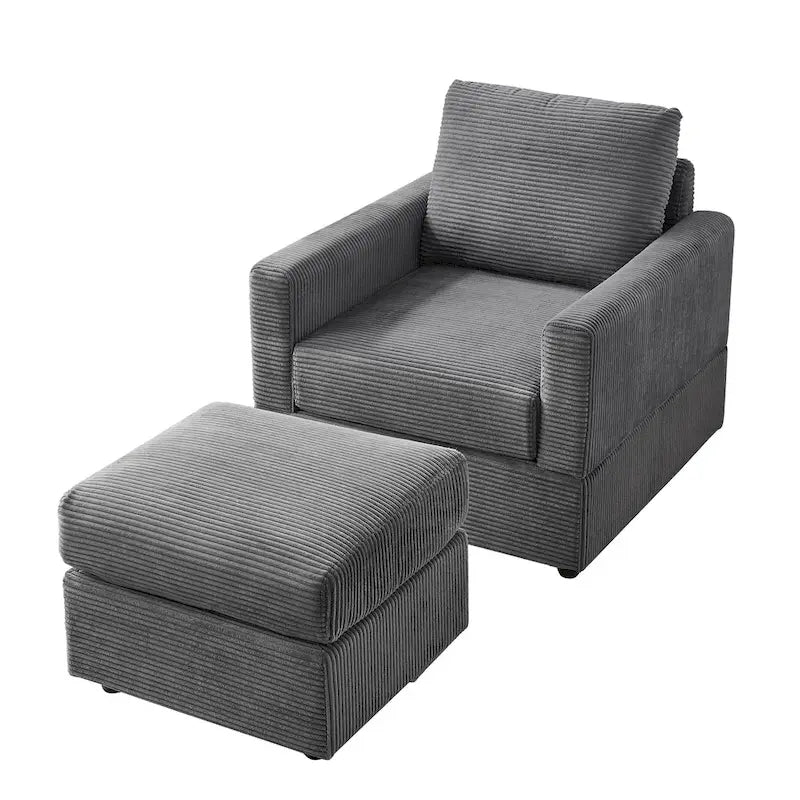 Grey Corduroy Club Chair with Ottoman, Single Seat