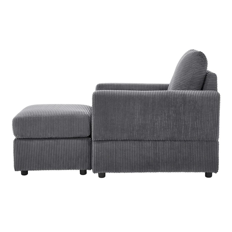 Grey Corduroy Club Chair with Ottoman, Single Seat
